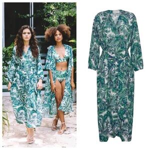 Cara Cara Paris Midi Dress (Sz XS/S) Long Sleeve Tie Waist Scroll Paisley Green